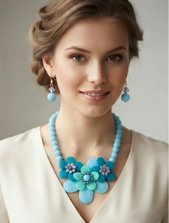 BEADED FLOWER BIB NECKLACE & EARRING SET